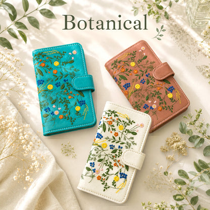 【梅澤商店】 100機種以上対応 ボタニカル 刺繍 花 花柄 フラワー ハンドあり スマホケース 手帳型ケース ケース カバー