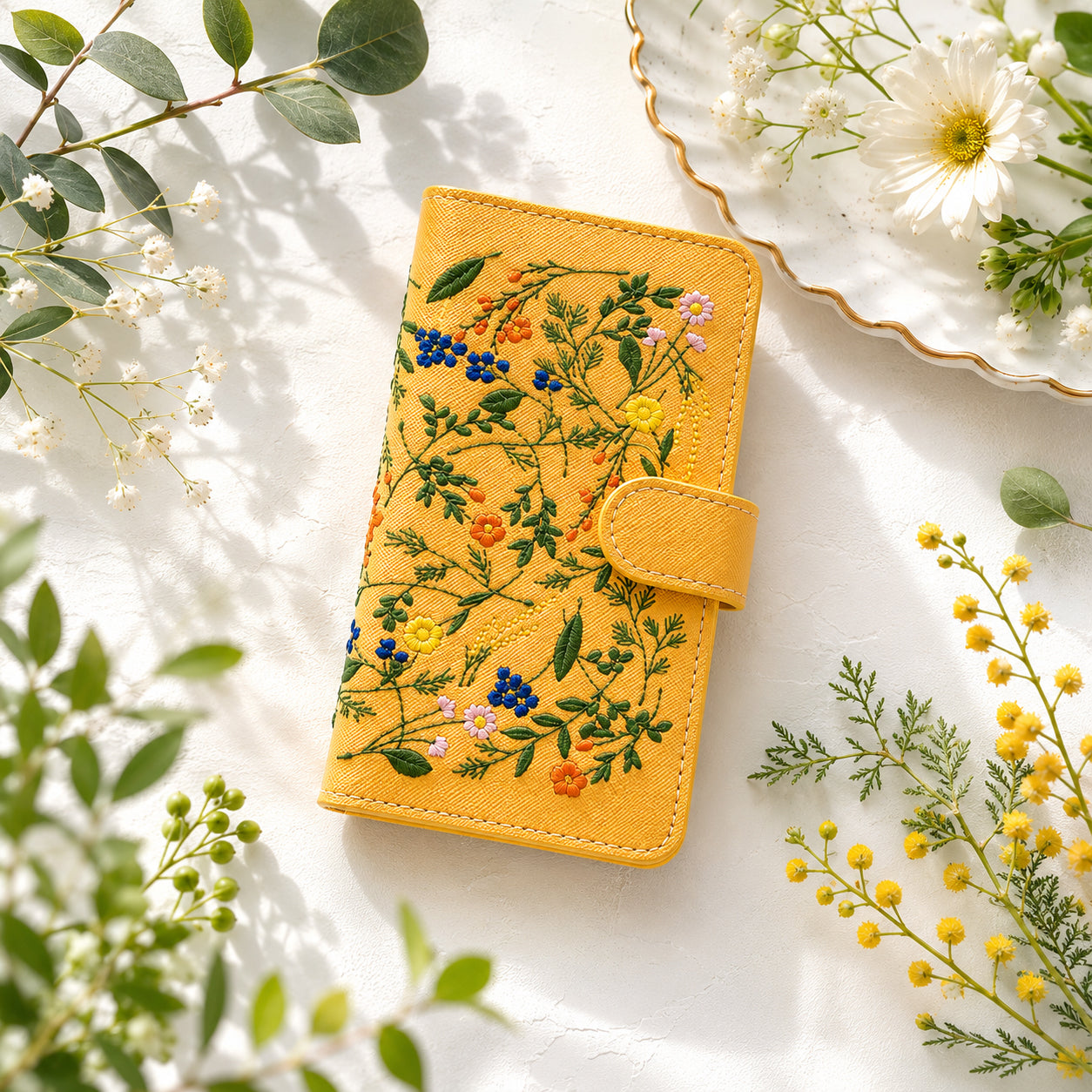 【梅澤商店】 100機種以上対応 ボタニカル 刺繍 花 花柄 フラワー ハンドあり スマホケース 手帳型ケース ケース カバー