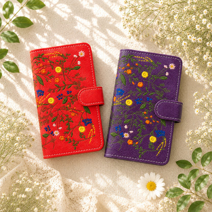 【梅澤商店】 100機種以上対応 ボタニカル 刺繍 花 花柄 フラワー ハンドあり スマホケース 手帳型ケース ケース カバー