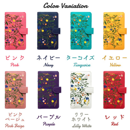 【梅澤商店】 100機種以上対応 ボタニカル 刺繍 花 花柄 フラワー ハンドあり スマホケース 手帳型ケース ケース カバー