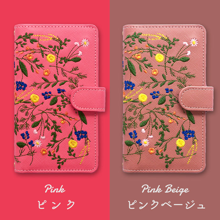 【梅澤商店】 100機種以上対応 ボタニカル 刺繍 花 花柄 フラワー ハンドあり スマホケース 手帳型ケース ケース カバー