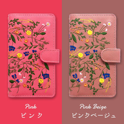 【梅澤商店】 100機種以上対応 ボタニカル 刺繍 花 花柄 フラワー ハンドあり スマホケース 手帳型ケース ケース カバー