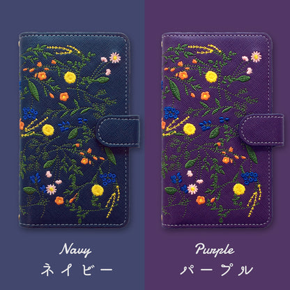 【梅澤商店】 100機種以上対応 ボタニカル 刺繍 花 花柄 フラワー ハンドあり スマホケース 手帳型ケース ケース カバー