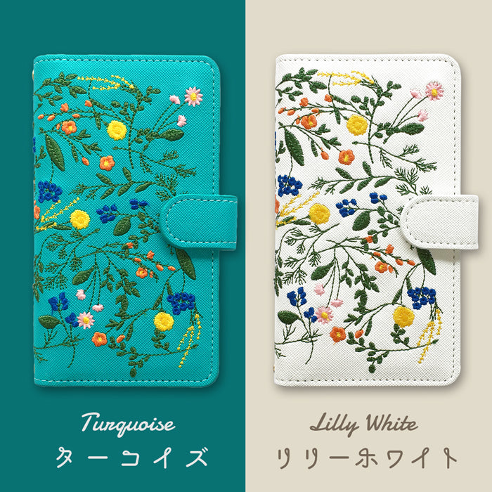 【梅澤商店】 100機種以上対応 ボタニカル 刺繍 花 花柄 フラワー ハンドあり スマホケース 手帳型ケース ケース カバー