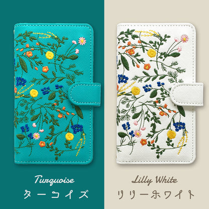 【梅澤商店】 100機種以上対応 ボタニカル 刺繍 花 花柄 フラワー ハンドあり スマホケース 手帳型ケース ケース カバー