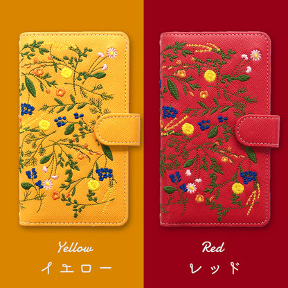 【梅澤商店】 100機種以上対応 ボタニカル 刺繍 花 花柄 フラワー ハンドあり スマホケース 手帳型ケース ケース カバー