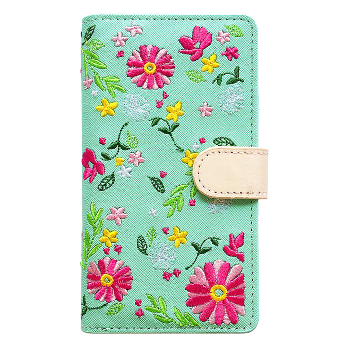 【梅澤商店】 100機種以上対応 ヌメ革 花刺繍 花柄 フラワー ハンドあり スマホケース 手帳型ケース ケース カバー