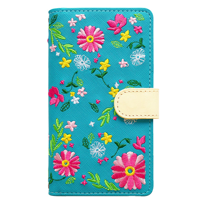 【梅澤商店】 100機種以上対応 ヌメ革 花刺繍 花柄 フラワー ハンドあり スマホケース 手帳型ケース ケース カバー
