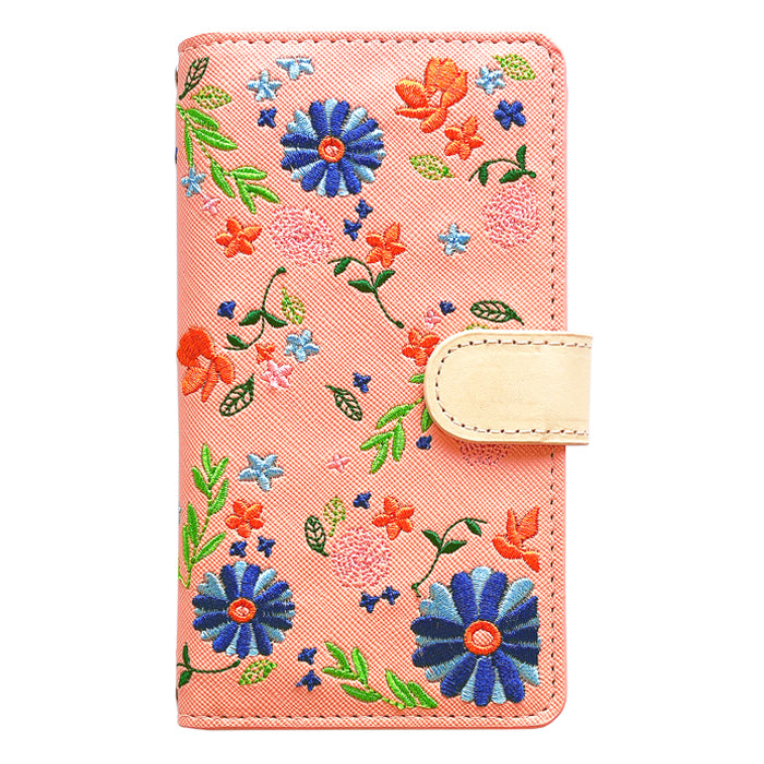 【梅澤商店】 100機種以上対応 ヌメ革 花刺繍 花柄 フラワー ハンドあり スマホケース 手帳型ケース ケース カバー