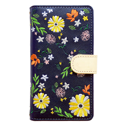 【梅澤商店】 100機種以上対応 ヌメ革 花刺繍 花柄 フラワー ハンドあり スマホケース 手帳型ケース ケース カバー