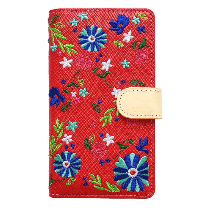 【梅澤商店】 100機種以上対応 ヌメ革 花刺繍 花柄 フラワー ハンドあり スマホケース 手帳型ケース ケース カバー