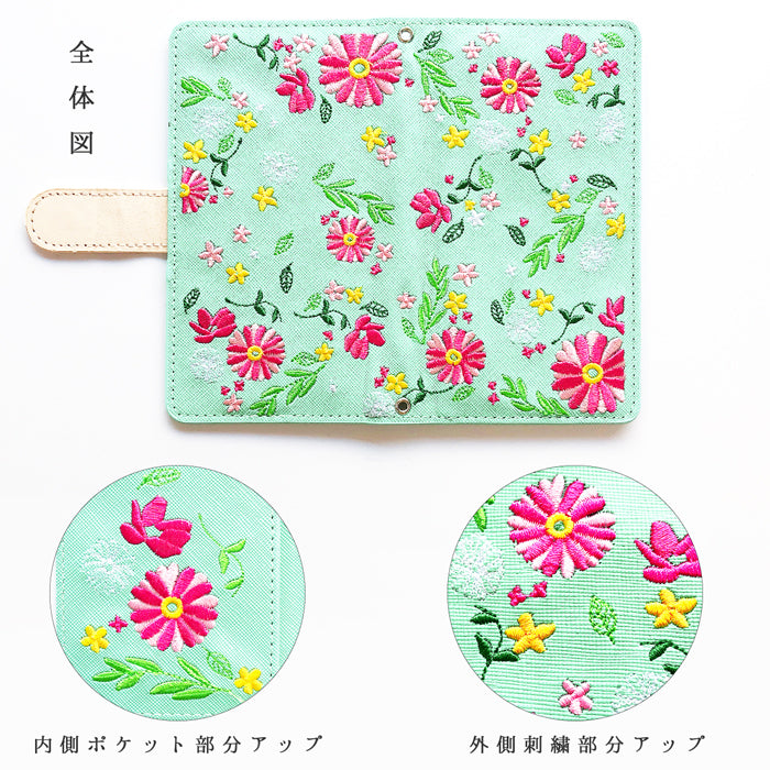 【梅澤商店】 100機種以上対応 ヌメ革 花刺繍 花柄 フラワー ハンドあり スマホケース 手帳型ケース ケース カバー