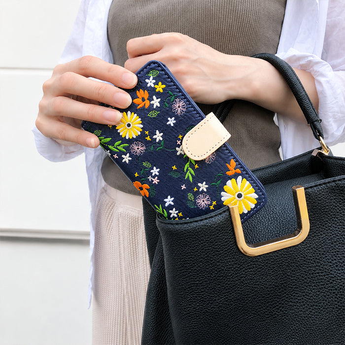 【梅澤商店】 100機種以上対応 ヌメ革 花刺繍 花柄 フラワー ハンドあり スマホケース 手帳型ケース ケース カバー