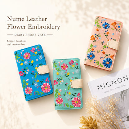 【梅澤商店】 100機種以上対応 ヌメ革 花刺繍 花柄 フラワー ハンドあり スマホケース 手帳型ケース ケース カバー