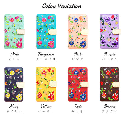 【梅澤商店】 100機種以上対応 ヌメ革 花刺繍 花柄 フラワー ハンドあり スマホケース 手帳型ケース ケース カバー